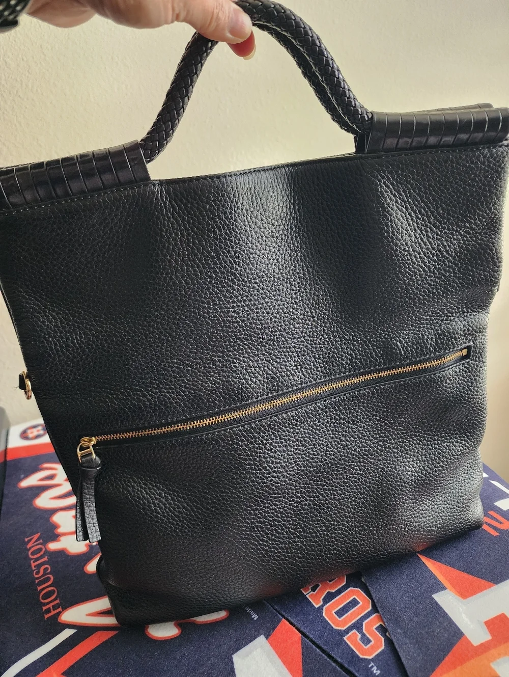 Black Leather Fold-Over Womens Bag with Matching Wallet Tory Burch